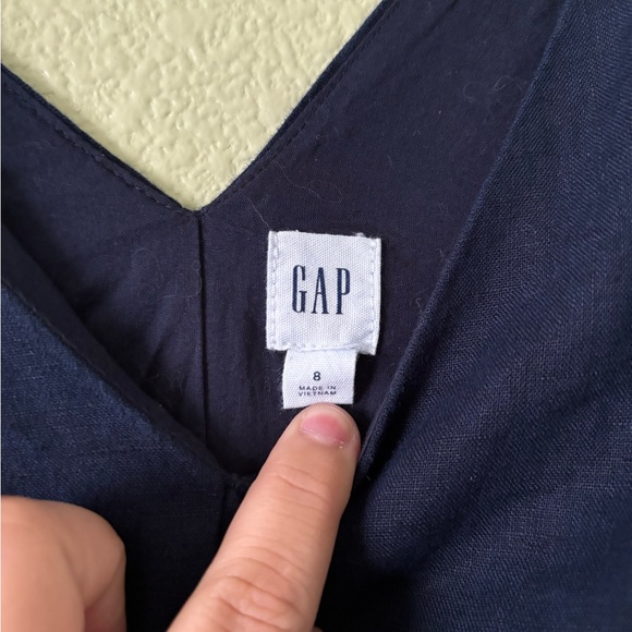 GAP Sleeveless Tie-Shoulder Dress 100% linen- Navy Blue Size 8 - Picture 3 of 5